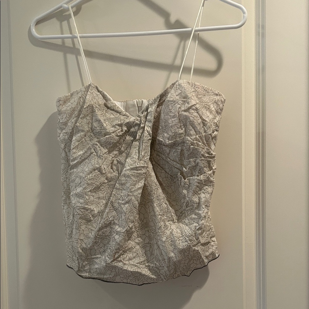 Essay silvery shimmer threading Print crop Top satiny straps zip back size M